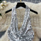 Silver Sequined Fishtail Halter Dress