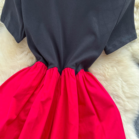 Elegant Round Collar Color-blocking Dress