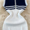 Polo Collar Striped Zipped Knitted Dress