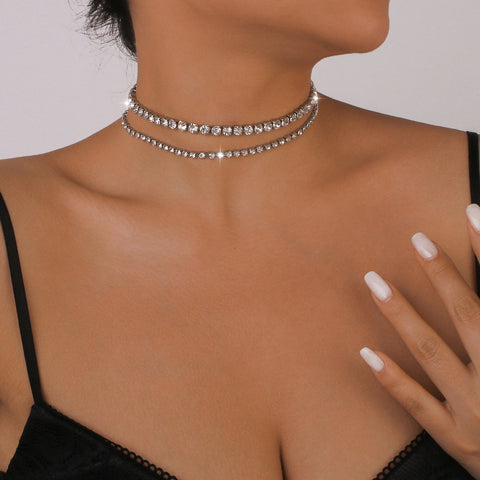 Sparkling Rhinestone Double Layer Choker