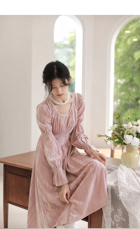 Fairy Pink Pleated Velvet Dress