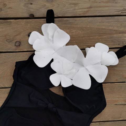 3d Floral Black&White One-piece Swimwear