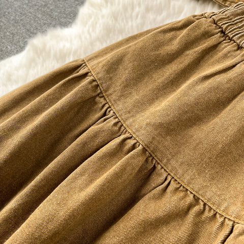 Sleeveless Jacket&Pleated Skirt Denim 2Pcs