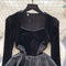 Courtly Rhinestone Studded Patchwork Black Dress