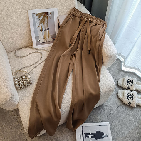 Drawstring Copper Spandex Draped Trousers