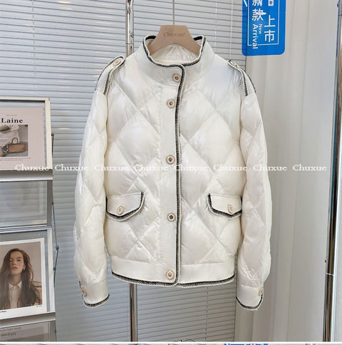Glossy Lozenge Quilted Cotton Coat