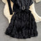 PU Patchwork Black Dress&Sweater 2Pcs