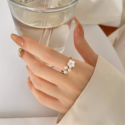 Flower Pearl Patchwork Alloy Ring