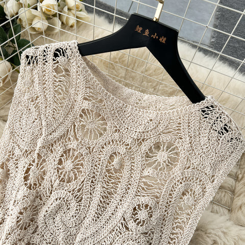 Crochet Sleeveless Top&Hollowed Skirt 2Pcs