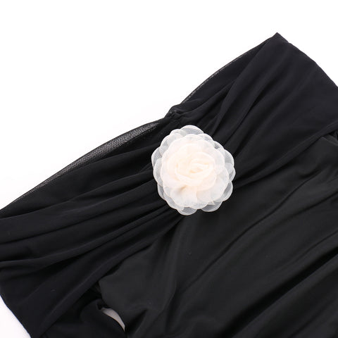 3d Flower Decorated Off-shoulder Black Dress