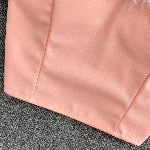 Furry Camisole&A-line Skirt 2Pcs Set