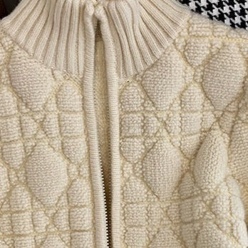 French Style Lattice Thermal Cardigan