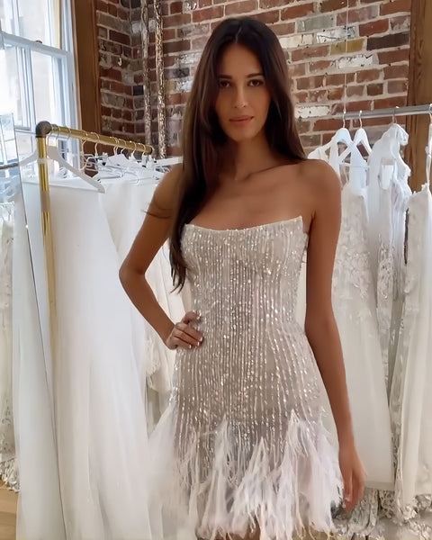 Strapless Sequined Tassel Hem Dress