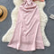 Elegant Chiffon Patchwork Satin Pink Dress