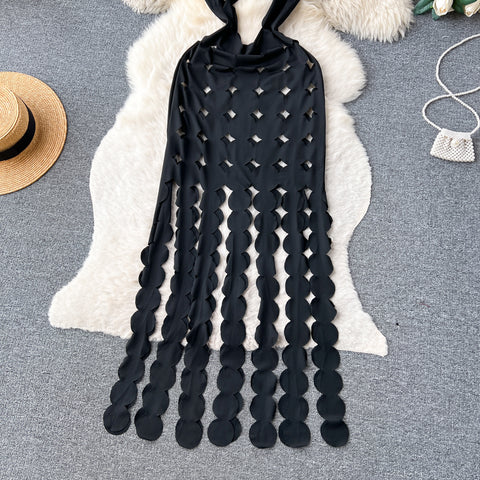 Irregular Design Hollowed Black Slip Dress