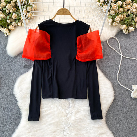 Sweetie Mesh Knotted Bow Black Shirt