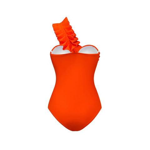 Orange Ruffled Off-shoulder Swimwear