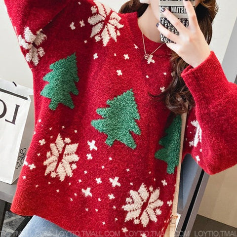 Thermal Loose-fitting Christmas Pattern Sweater