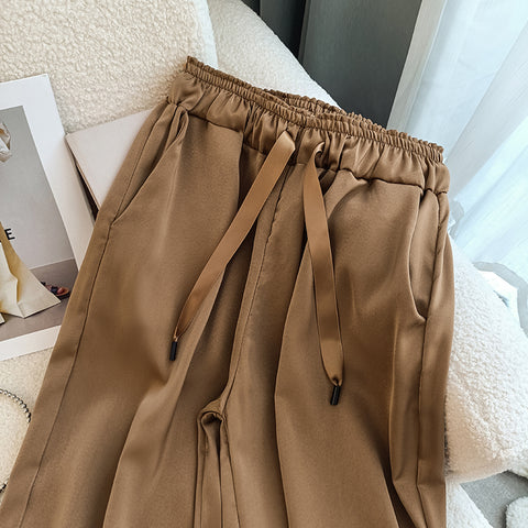 Drawstring Copper Spandex Draped Trousers