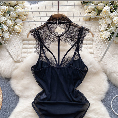 Sexy Black Lace Slim-fitting Jumpsuit