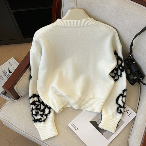 Black Floral Jacquard Soft Sweater