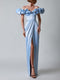 Ruffled Neckline Off-shoulder Satin Dress