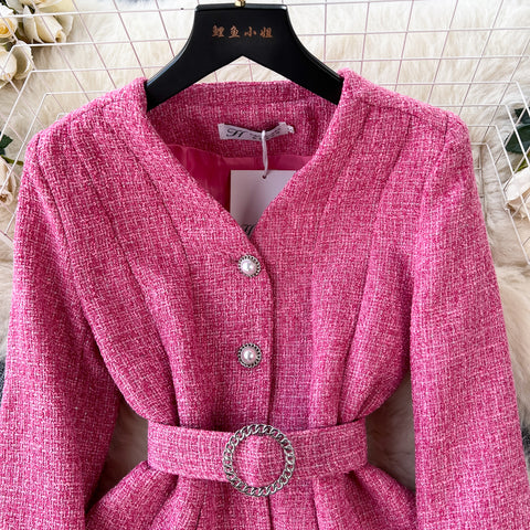 Single-breasted Blazer&Skirt Tweed 2Pcs