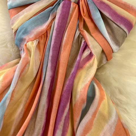 Rainbow Striped Tie-dye Halter Dress