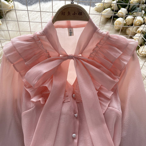 Glowing Pleated Bow-tie Shirt