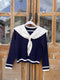 Navy Collar Knitwear&Plaid Skirt 2Pcs