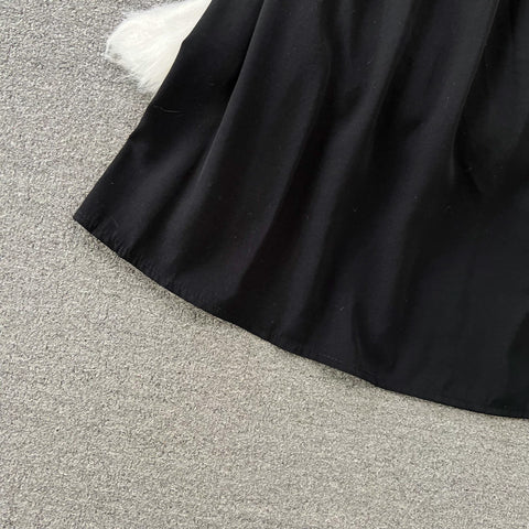 Elegant Slant Collar Pleated Black Dress