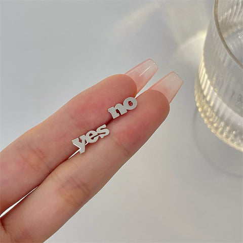 Asymmetrical Yes No Monogram Earrings