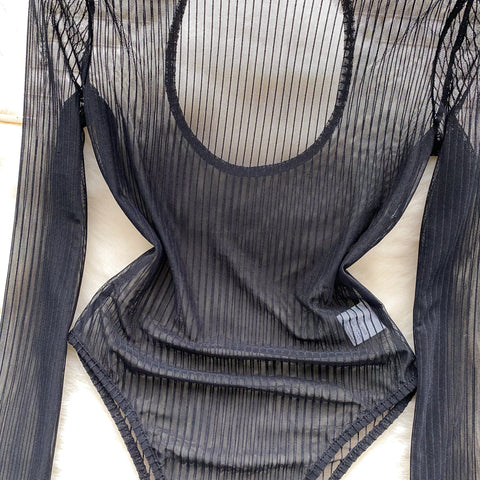 Sexy Hollowed Black Mesh Jumpsuit