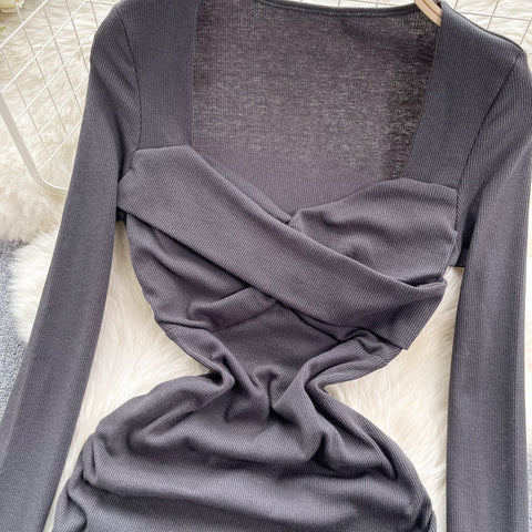 Slim-fit Ruffled Dark Gray Dress