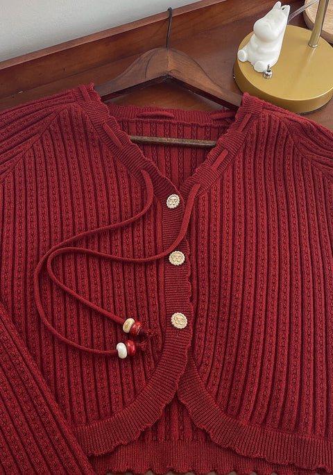 Red Knitted Cardigan & Embroidered Dress
