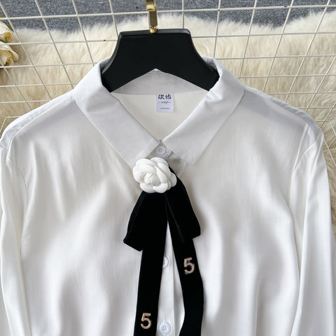 Bow-tie Shirt&Beaded Skirt 2Pcs