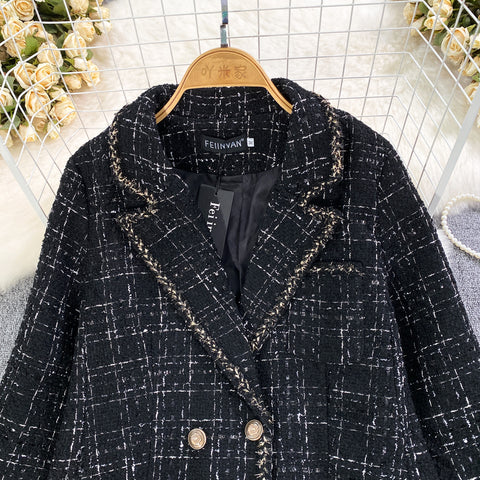 OL Outfit Plaid Tweed Coat