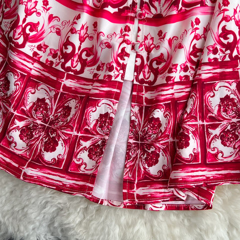 Ethnic V-neck Celadon Printed Shirt Dress