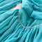 High-end Pleated Blue Dress with Ribbon
