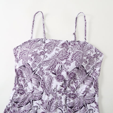 Floral Swimwear&Lace-up Apron Skirt