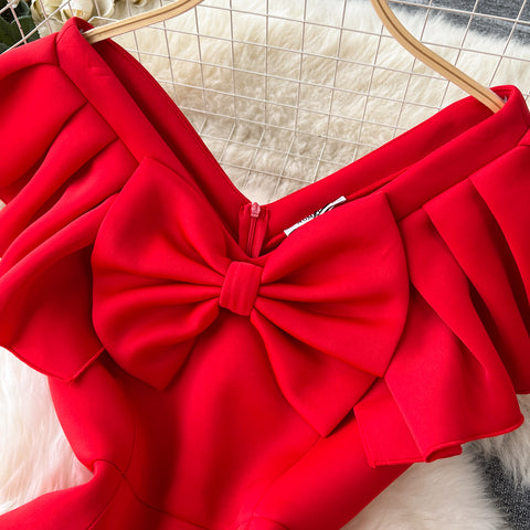 Solid Color Bow-tie Party Dress