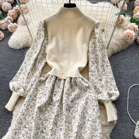 Vintage Knitted Patchwork Floral Dress