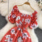 Vintage Puffy Short Sleeve Floral Dress