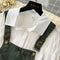 Denim Dress&Distressed White Blouse 2Pcs