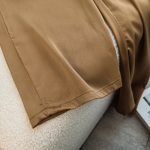 Drawstring Copper Spandex Draped Trousers