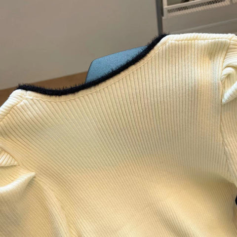 Square Neckline Flared Sleeve Sweater