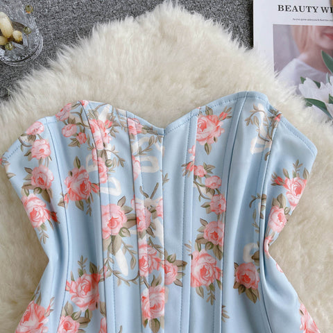Backless Floral Fishtail Short Top