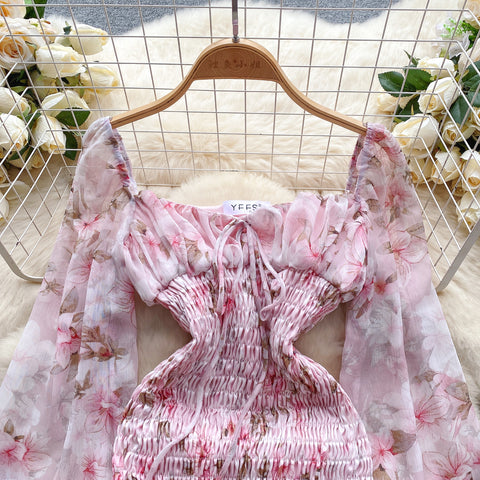 Fairy Pink Floral Pleated Dress