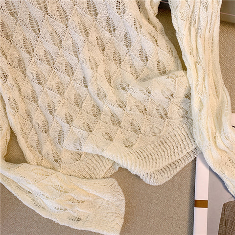 Asymmetric Hollowed White Knitwear