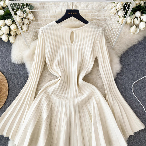 French Style Pleated Knitted Dress